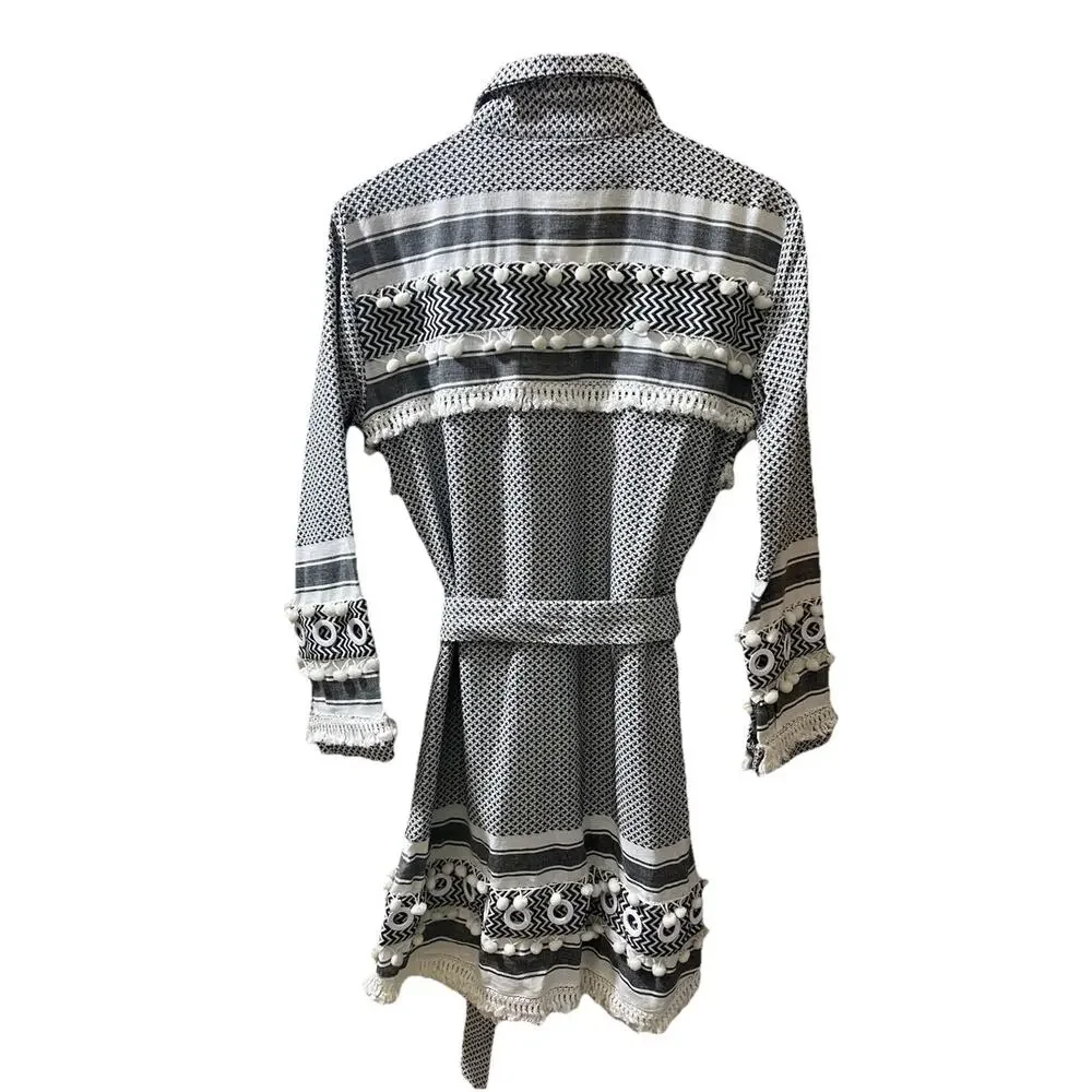 DoDo Bar Or Cotton Button Up Shirt Dress w Belt Black White Check Size Small New